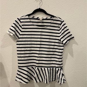 J Crew Navy/White Peplum Top Short Sleeve Size S